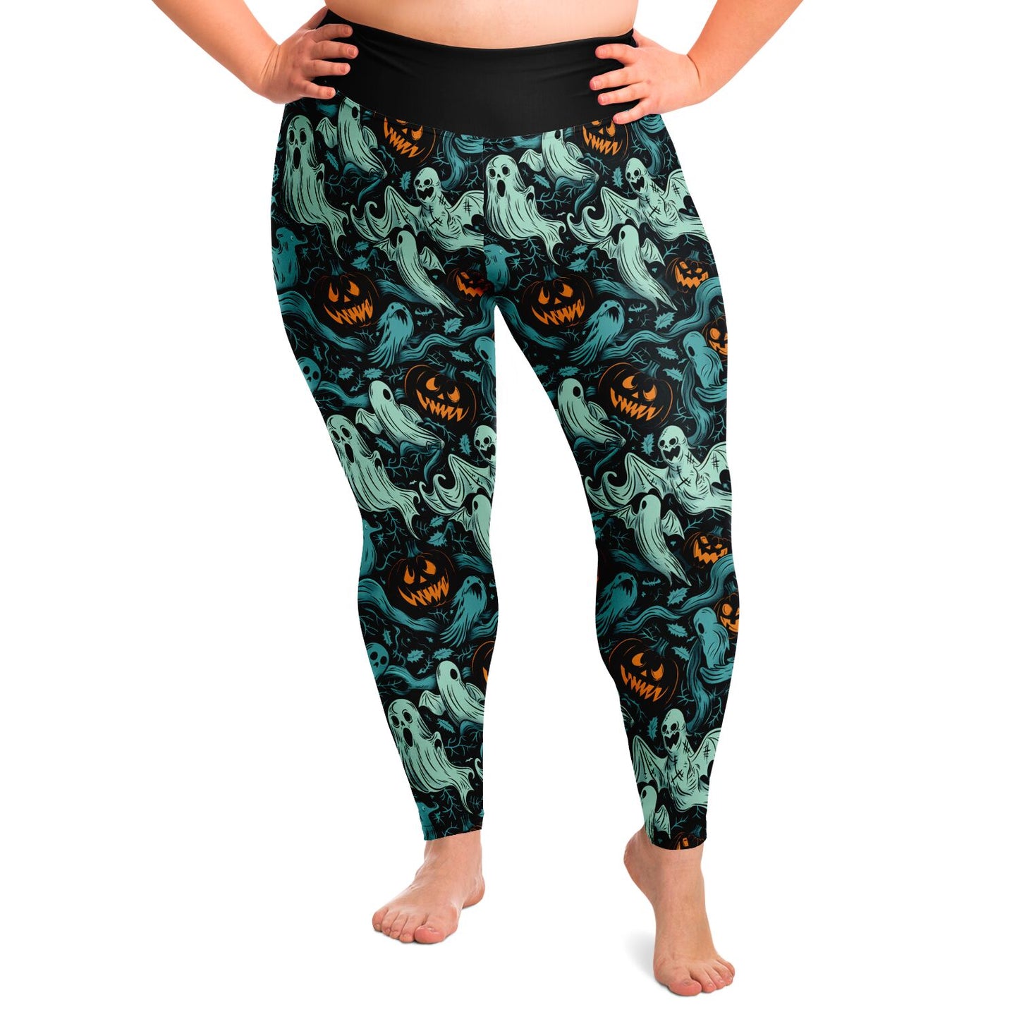 Ghost and Pumpkin Reunion  - 2X - 6X Leggings - AOP