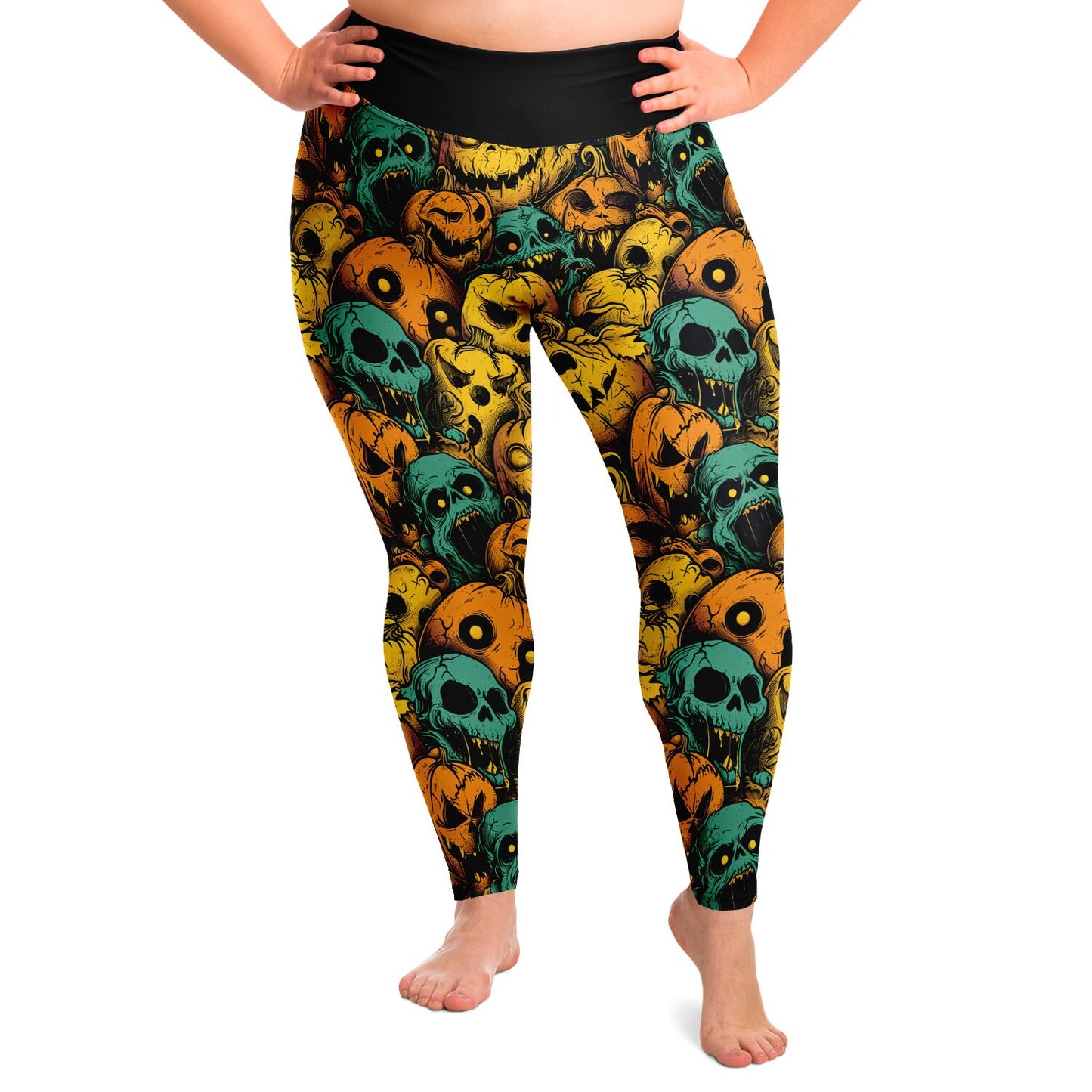 Zombie and Pumpkin Reunion  - 2X - 6X Leggings - AOP